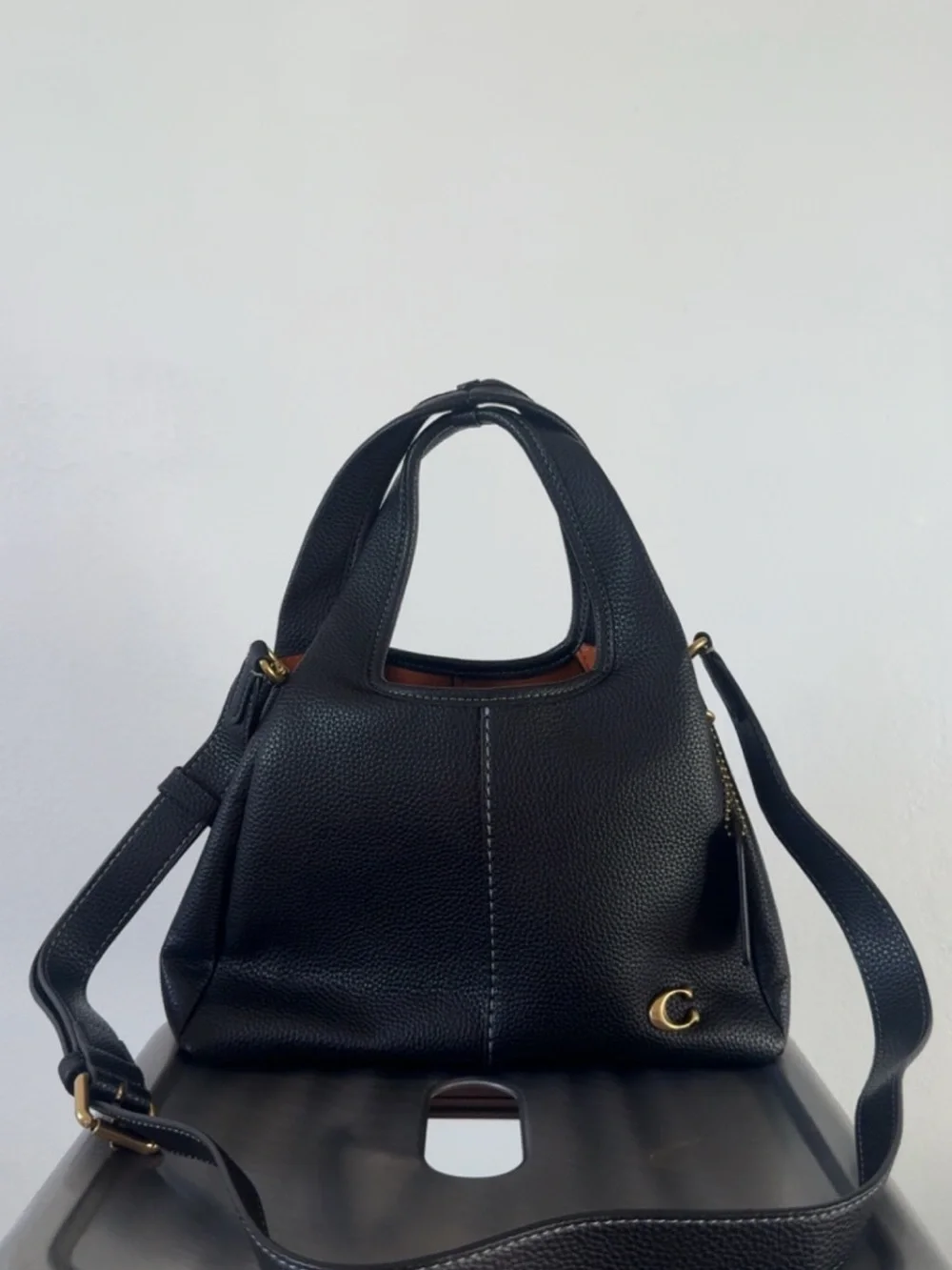 COACH : Black pebbled leather Lana Shoulder Bag 23